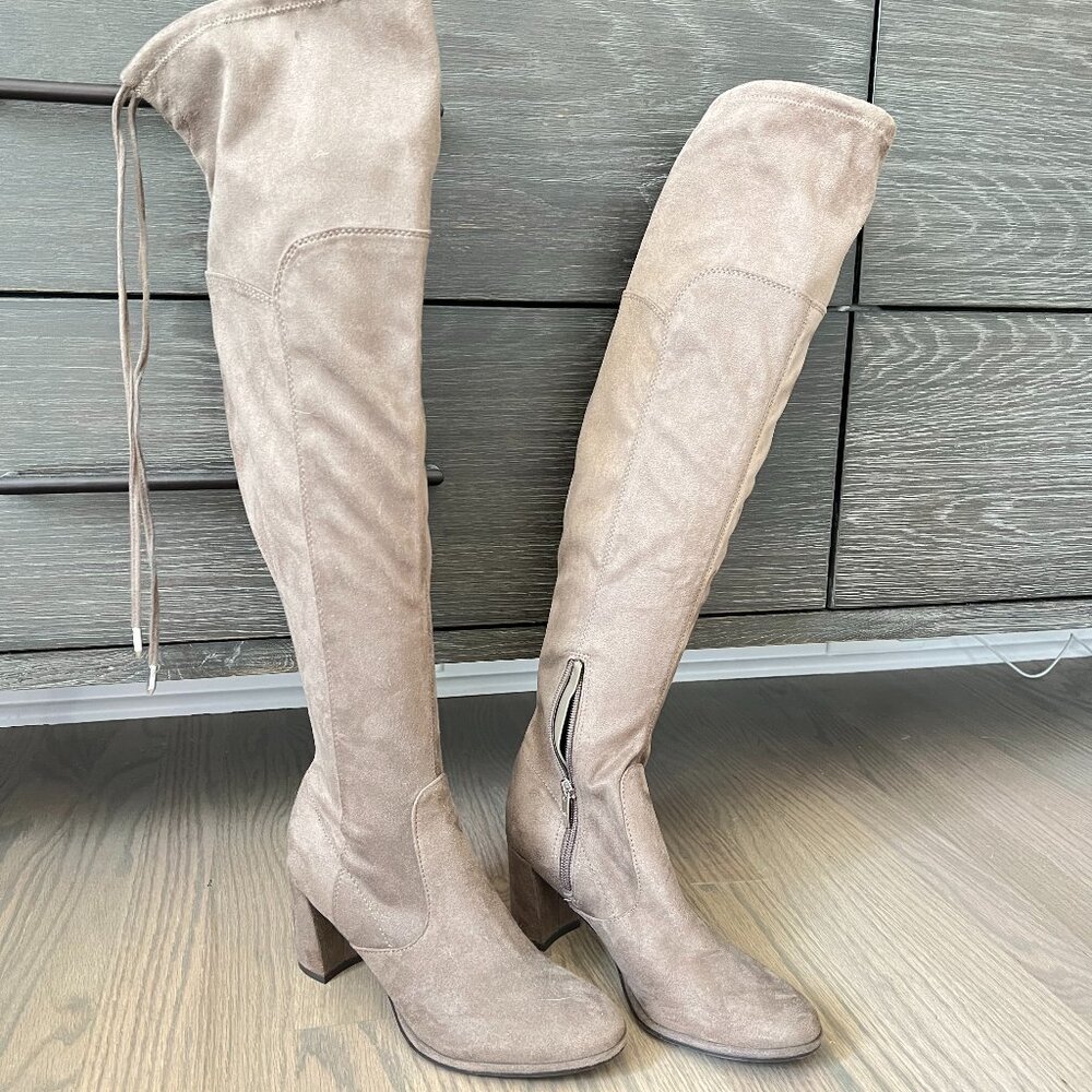 Marc Fisher Knee High Taupe Suede Boots